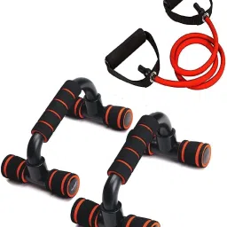 Resistance Toning Tube & Push Up Bar (Combo of 2) Elastic Resistance Bands Rope Rubber Band Fitness Dips Stand, Exercise Equipment for Home Gym Fitness Accessory Kit Kit-image-5