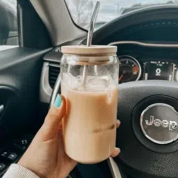 Glass Can With Straw and wooden lid Glass Water/Juice Glass-image-10