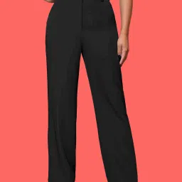Women Regular Fit Black Lycra Blend Trousers-image-36