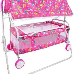 steeloart Cradle With Swing And Mosquito Net With comfortable from Handle (Pink) Cot image 2