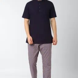 Men Shirt & Pyjama set Dark Blue Solid-image-25