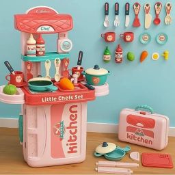 3 in 1 Kitchen Suitcase for Kids Mini Kitchen Play Set Portable Cooking For Kids-image-28