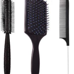 pack of 3 hair brush-Rectangular Cushion Brush(1) & round Blow Drying Roller Hair Brush(1) & Black Carbon Rat tail , Sectioning comb with Steel Handle with Non-skid Paddle for hair styling (1)-5