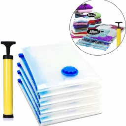 Vacuum Storage Reusable Ziplock Space Saver Bags (Pack of 5) 2 Small (40 cm x 60 cm), 2 Medium (50 cm x 70 cm),1 Large (60 cm x 80 cm) with Hand Pump for Travel Save 80% More Storage Space for Clothes High Volume Storage Vacuum Bags, Travel Storage Vacuum Bags High Volume Storage Vacuum Bags-image-32