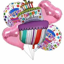Printed Cake Theme Happy Birthday Foil Balloon Party Decor Pack of 5 Piece Balloon-image-76