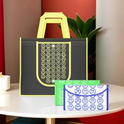 Pack of 3 Smile Foldable Unisex Shopping Bags | Black Yellow, Green & White Blue Pack of 3 Grocery Bags-image-41