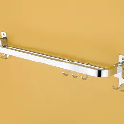 304 Grade Stainless Steel Folding Towel Rod with Hooks-Bathroom (24")(pack of 1) silver Towel Holder-28