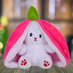 Strawberry Reversible Bunny Zipper Rabbit Soft Plush Toys for Girls & Kids - 30 cm-picture-30