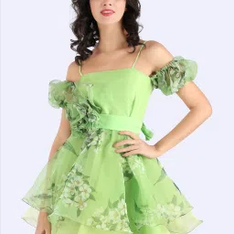 Women Fit and Flare Light Green, White, Green Mini/Short Dress-image-50