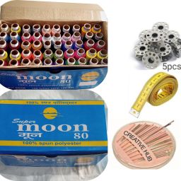 24 Shades Thread 50 Spools with 5 Bobbin, 1 Niddle Compact & 1 Tailoring Tape. Thread-image-19