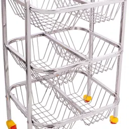 Stainless Steel Square Fruit & Vegetable Basket Trolley 360 Rotational Wheels Stainless Steel Kitchen Trolley-image-66