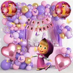 Masha & The Bear Purple Pink Birthday Decoration Kit with Balloons & Foil Banner-image-23