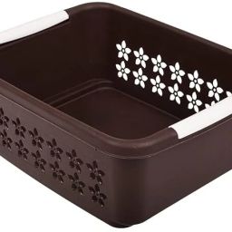 Plastic Rectangle Shape Plastic Storage Basket, Storage Organizer Small (Brown) Storage Basket-image-34