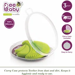 beebaby Banana Shape Silicone Teether for Baby with Carry Case, BPA Free, 3M+, Green Teether image 2