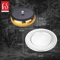 FNS Orbit Steel Gold Serving Set -3 Bowls with Lid and Round Tray Bowl, Tray Serving Set image 5