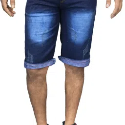 Dyed/Washed Men Blue Denim Shorts-image-21
