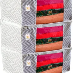 ANNORA INTERNATIONAL Non-Woven Fabric Saree Cover Clothes Organizers with Transparent Window Cotton Laundry Bag-image-1