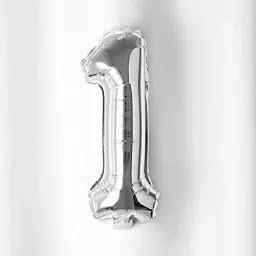 Solid One Number Foil Toy Balloon 16" Inch- Silver ( Silver Number- 1) Balloon-image-89