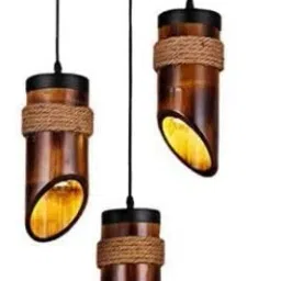 Areezo Wooden bamboo Design Hanging Pendant Light -Set of 3 Pendants Ceiling Lamp-image-2