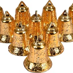 Golden Colour Plastic Bells For Decoration, Hanging Ornament Festive Decor 10Pic-23