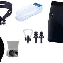 Men Swimming Costume | Shorts | Trunk, 1 Goggles, 1 Cap, 2 Earplug & 1 Nose Clip Printed Men Swim-dress Black Swimsuit-image-7