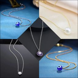 Pack of 5 Combo Necklace Chain for Women,Girls Pearl, Crystal Gold-plated, Silver Plated Mother of Pearl, Silver, Crystal, Alloy Chain-15