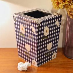 casagold Wood Floral Blue Trash Printed Design Dustbin Waste Paper Baskets-picture-30