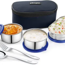 Delight Steel with 2 Round Containers (2*280ml) and Roti Box (400ml) and Spoon 3 Containers Lunch Box-image-1