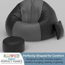 flipkart perfect homes 4XL FluffCloud Sofa With Free Cushion and Puffy , Dark-Grey::Black Teardrop Bean Bag With Bean Filling image 5