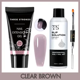 thr3e strokes PolyGel Kit Clear Brown with Gel Brush & Slip Solution Nail Extension Kit-picture-21