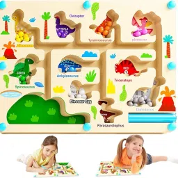 Montessori Wooden Color Toys Dinosaur Puzzle Board Magnet Maze Game For Kids-picture-26