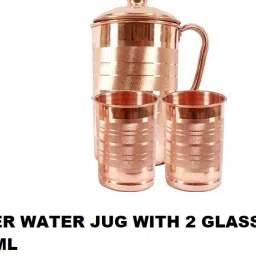 COPPER JUG 1.5 LITER WITH 2 GLASS ( 350 ML WATER CAPACITY) Jug Glass Set-image-86