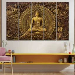 random Meditating Buddha Multicolour MDF (Set of 5) Art Panels-picture-20