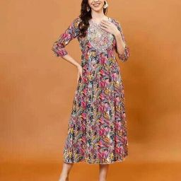 Floral Print Rayon Blend Stitched Anarkali Gown-image-62