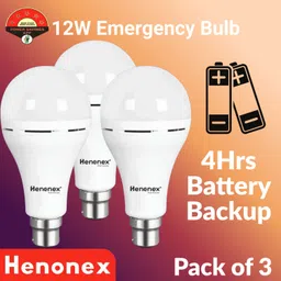 henonex Long Life 12W Rechargeable Emergency Bulbs – Pack of 3 2 hrs Bulb Emergency Light-picture-17