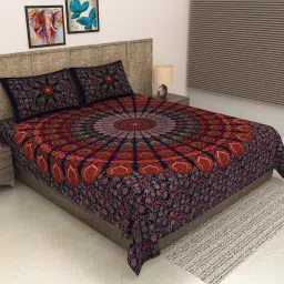 144 TC Cotton Double Jaipuri Prints Flat Bedsheet-10