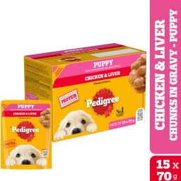 Gravy Chunks for Puppy Chicken, Liver 1.05 kg (15x0.07 kg) Wet Young Dog Food-28