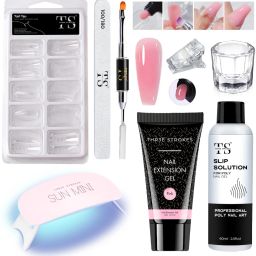 Pink Poly Gel Nail Art Kit with UV Lamp, Gel Extension Kit for Nail Art at Home-11