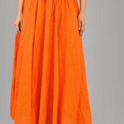 Women Striped Flared Orange Skirt-image-34