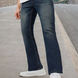Men Boot-Leg Mid Rise Blue Jeans-image-66