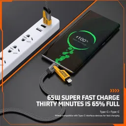 TecSox Type C 13 A 1 m Braided 4 in 1 65W Fast Charging Cable Compatible for-iPhone & Android with MFI Certified (1 Meter) image 4