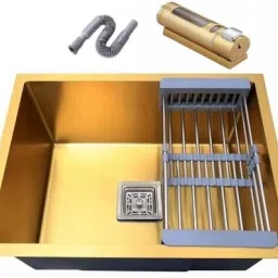 Handmade Kitchen Sink, Waste Coupling, PVC Waste Pipe, Fruit Basket(24"X18"X10") Gold Dispenser Stainless steel 'Square Bowl' Z901 Vessel Sink-image-65