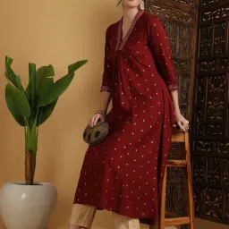 gulmohar jaipur Women Solid Viscose Rayon Flared Kurta-picture-32