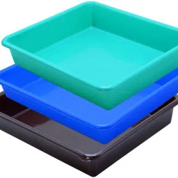 Plastic Exel Small Tray For Home/Office, 3 pc Tray 2 Ltr, Green Blue Brown Tray-24