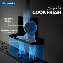 amplesta Sereno Auto Clean T-Shape 90cm, Touch & Gesture Control, Filterless, Low Noise Auto Clean Wall Mounted Black 1350 CMH Chimney image 5