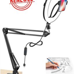 BROLAVIYA (Renewed) Overhead Mobile Stand with 10 Inch Ring Light With Mobile Bracket Mobile Holder-30