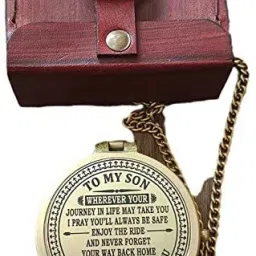 Antique Flat Pocket Compass with to My Son - I Am Always Here for You Engraved Compass-image-36