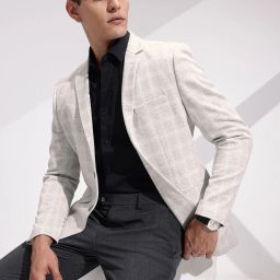 Men Checkered Double Breasted Casual Blazer-image-48