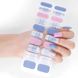 20 Tips Self Adhesive Colorful Checkerboard Design Semi-Cured Gel Nail Stickers-image-79