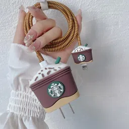 Micvir Charger Cover for iPhone 18W-20W Charger, 3D Cartoon Design Star Coffee, Spiral Cable Protector-image-6